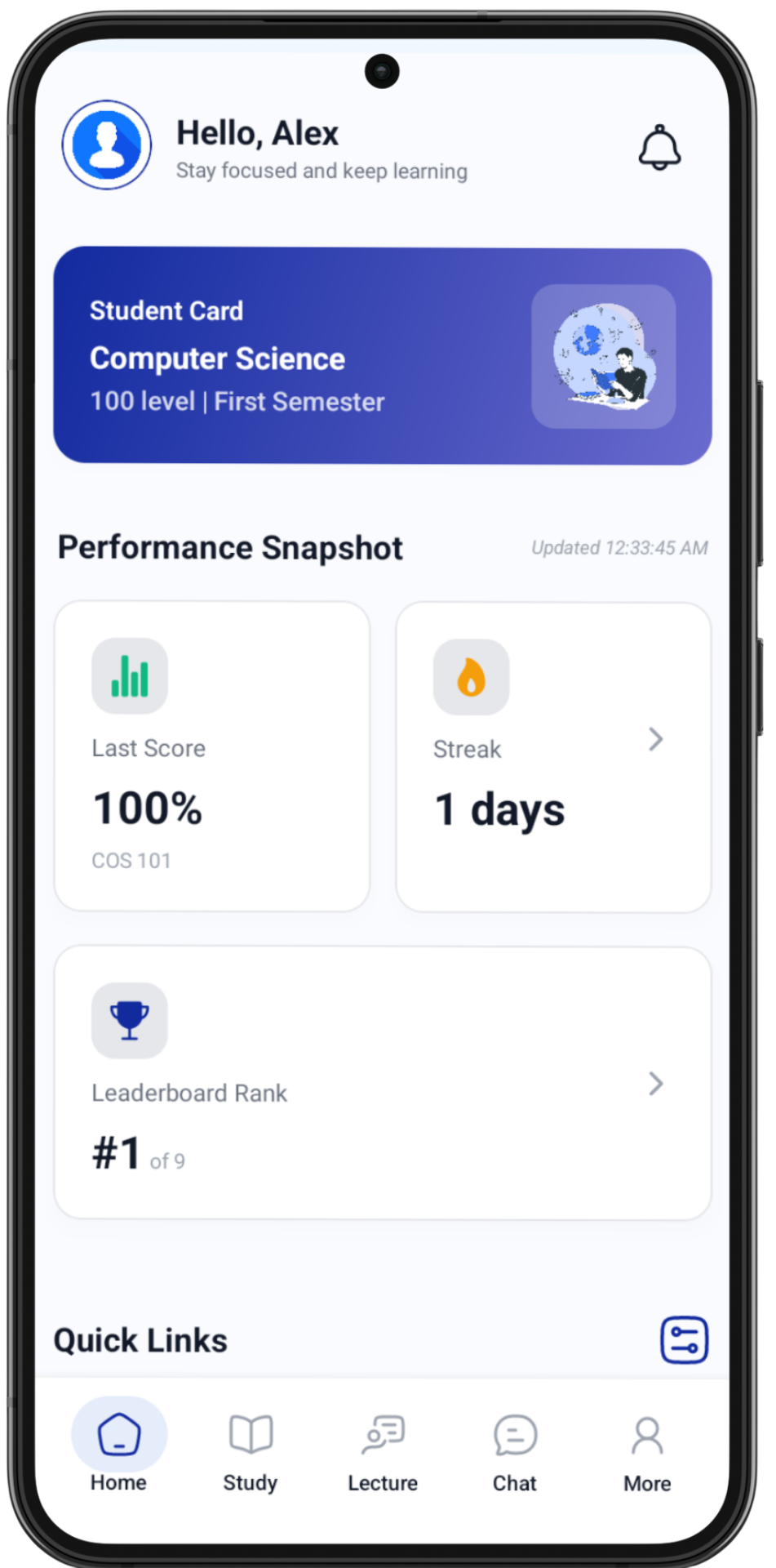 UniPrep app preview showing study dashboard